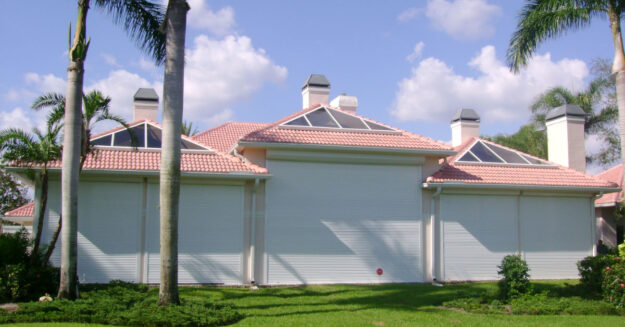 house with hurricane shutters in florida