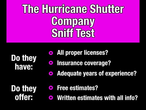 hurricane shutter company sniff test