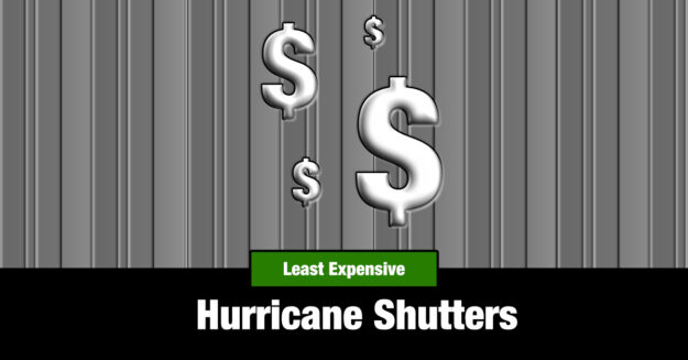 Least expensive hurricane shutters and image of dollar signs.