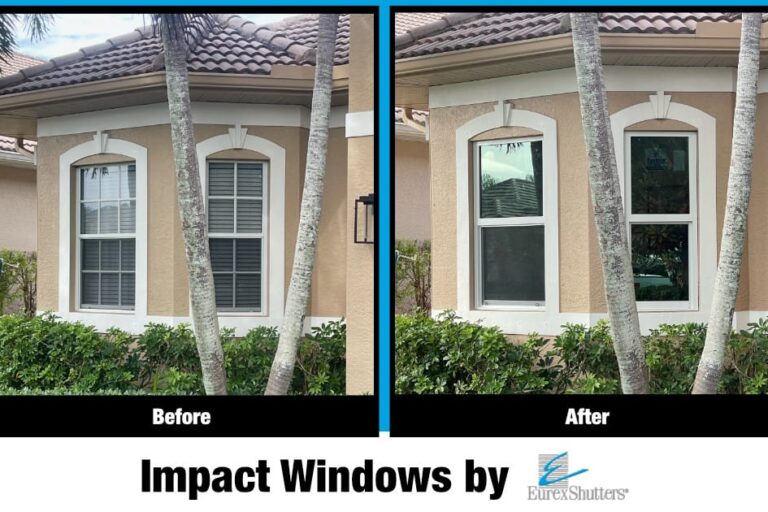 Before and after impact windows installed on home in Naples FL