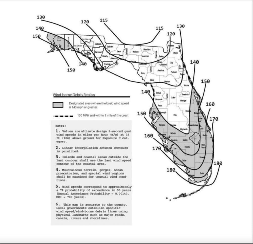 Florida map zone and wind-borne debris map