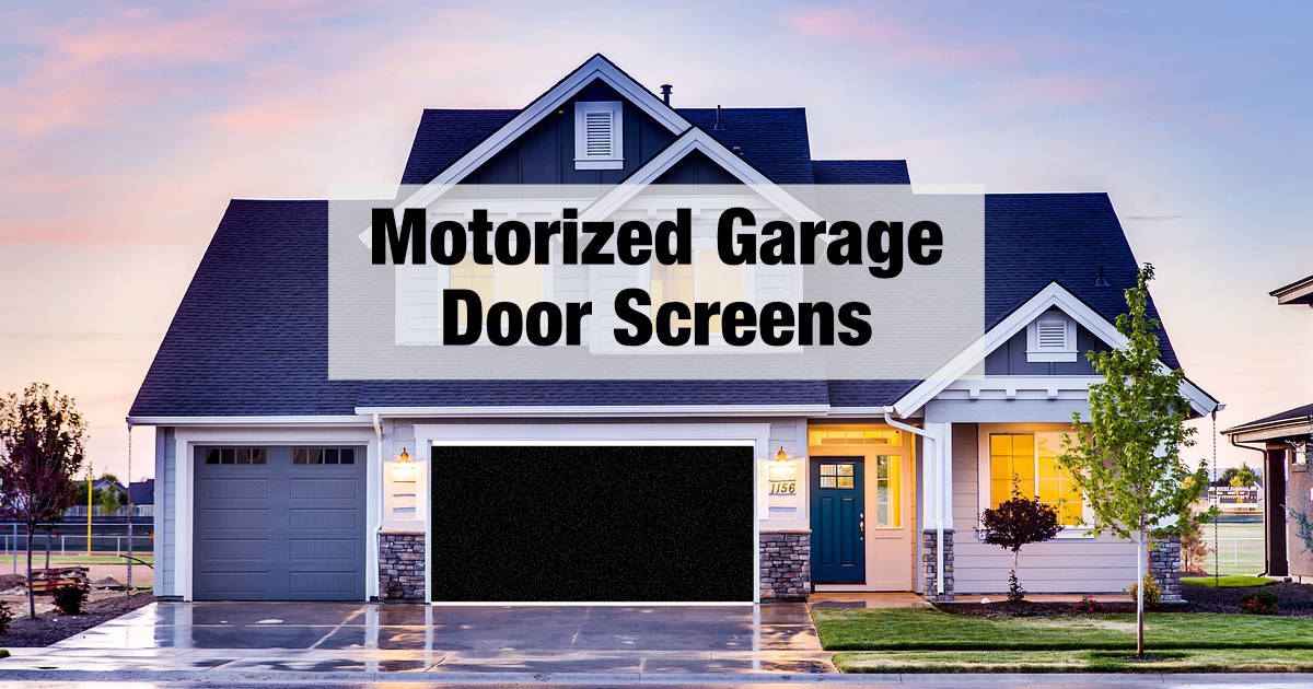 Motorized garage door screen shown on a home
