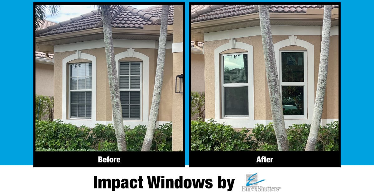 Before and after pictures of a hurricane impact windows installation in Naples Florida