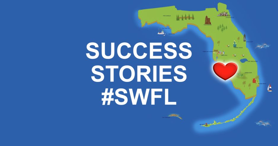 success stories SWFL and a map of Florida with a heart marking SWFL