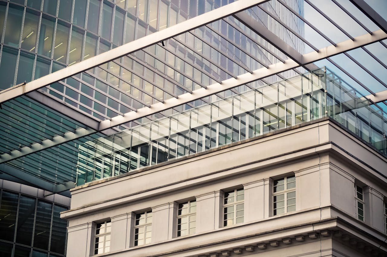 Laminated glass on a commercial building.