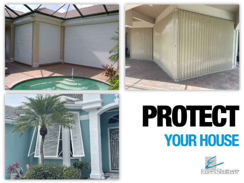 Roll down hurricane shutters, Accordion shutters, and Bahama shutters. Protect Your House - Eurex Shutters.