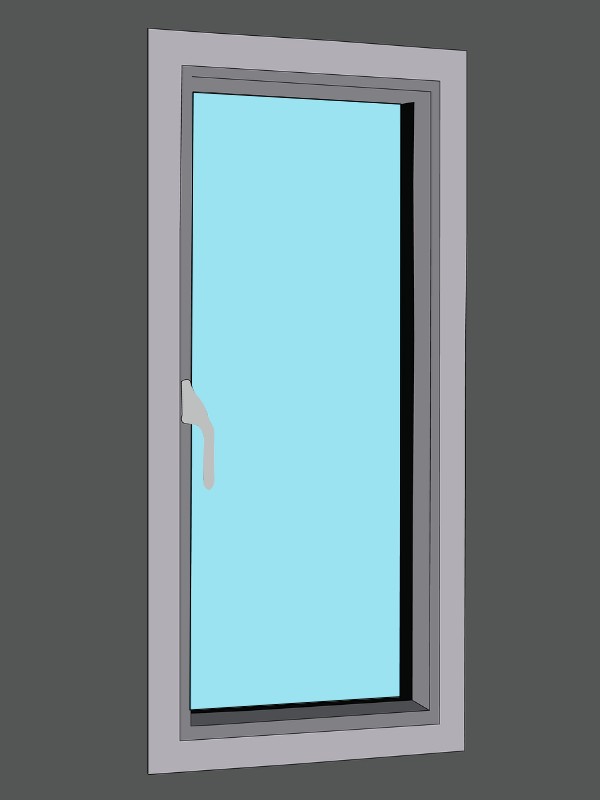 Casement egress window, push open version with handle.