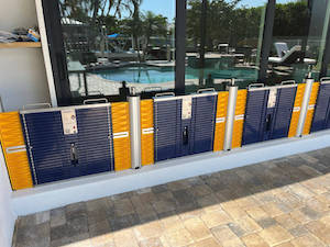 Multiple flood barriers on sliding glass door in Naples FL